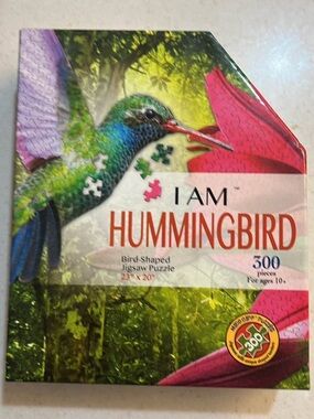 I AM Hummingbird Bird-Shaped Puzzle — Green & Pink